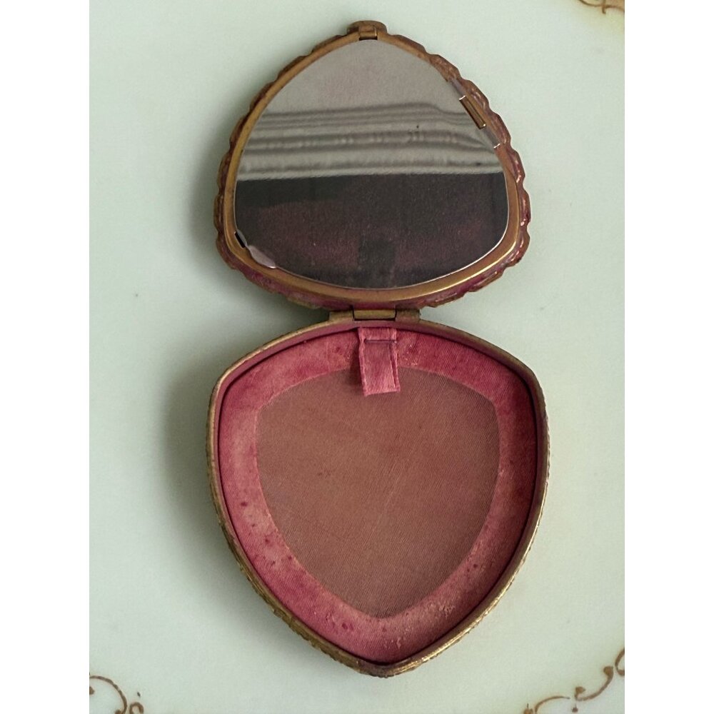 Vintage 1930s Brass Hand Painted Floral Rough Blush Compact/Mirror - Picture 9 of 11
